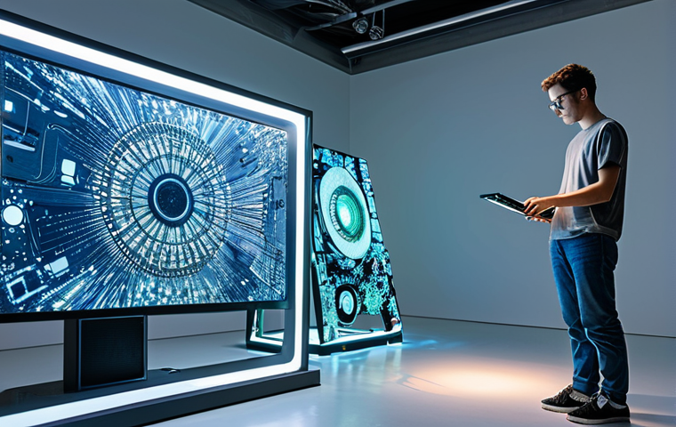 AI-Assisted Sculpture**
"A student artist carefully examines a complex, abstract sculpture made from recycled computer parts, augmented with glowing, AI-generated textures projected onto its surface. The artist is fully clothed in practical studio attire, jeans and a t-shirt, standing in a brightly lit, modern art studio. Appropriate content, safe for work, perfect anatomy, natural proportions, professional lighting, high-quality rendering, demonstrates creative use of AI in art, modest attire."
**