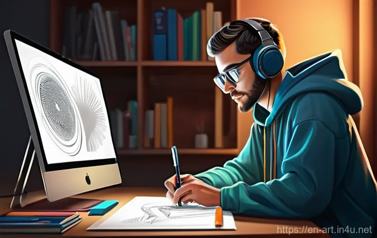 미술 전공자의 진로 탐색 - **Digital Illustrator/Concept Artist at Work:**
"A young, diverse digital illustrator, dressed i...