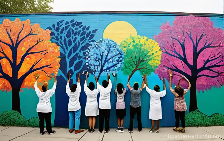미술 교육과 참여 예술 - Image Prompt 1: Vibrant Community Mural Project**