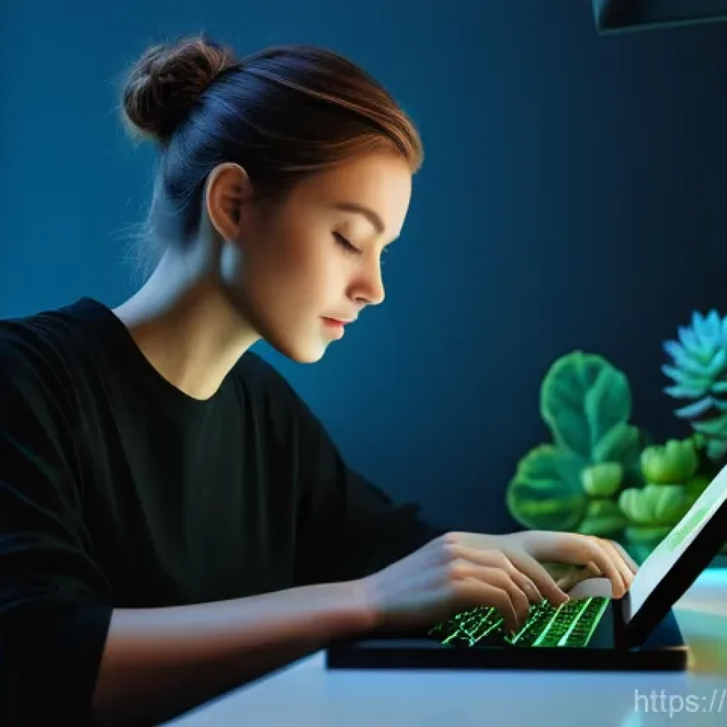 미술 교육과 AI 드로잉 - A young woman in her mid-20s, with short, artistic hair, is seated at a minimalist desk, deeply engr...