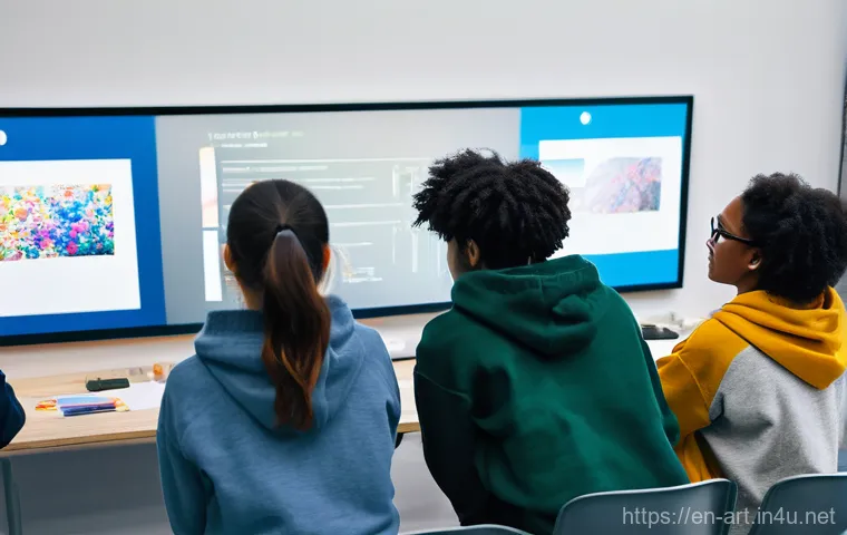 미술 교육과 AI 드로잉 - A young woman in her mid-20s, with short, artistic hair, is seated at a minimalist desk, deeply engr...