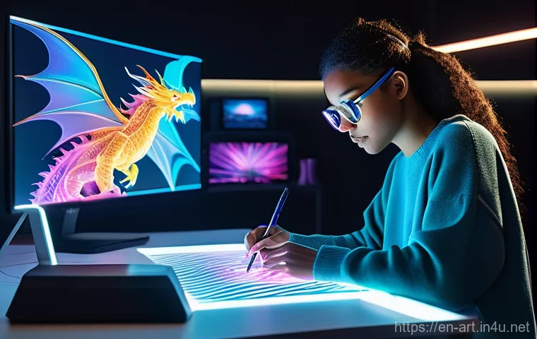 미술 교육과 일러스트레이터 활용법 - Image Prompt 1: The Digital Sculptor's Studio**