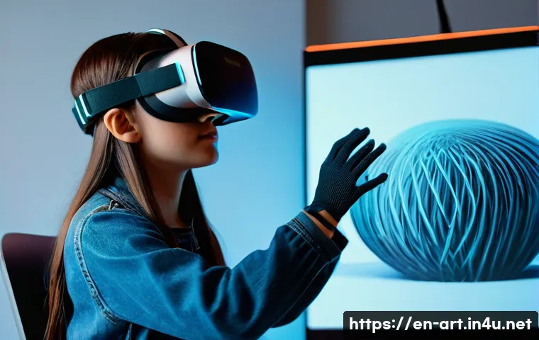 미술 교육과 입체 조형 - **Prompt:** A young art student, wearing casual contemporary clothing, is immersed in a virtual real...