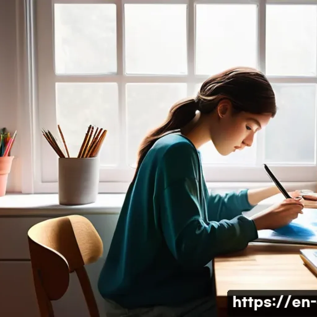 미술 교육과 디지털 회화 기법 - **Prompt:** A young digital artist, dressed in comfortable, modern street clothes, is intensely focu...