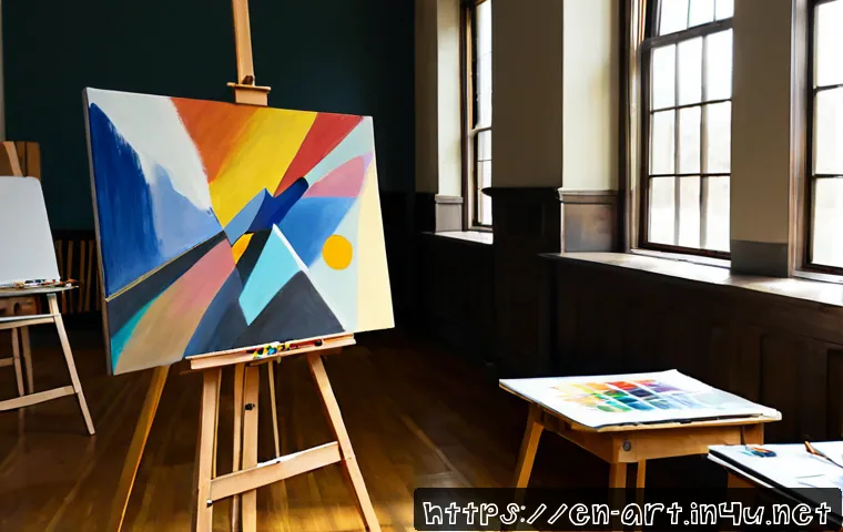 미술 교육과 예술 경매 - Photorealistic fine arts classroom in a contemporary American community college, an experienced art ...